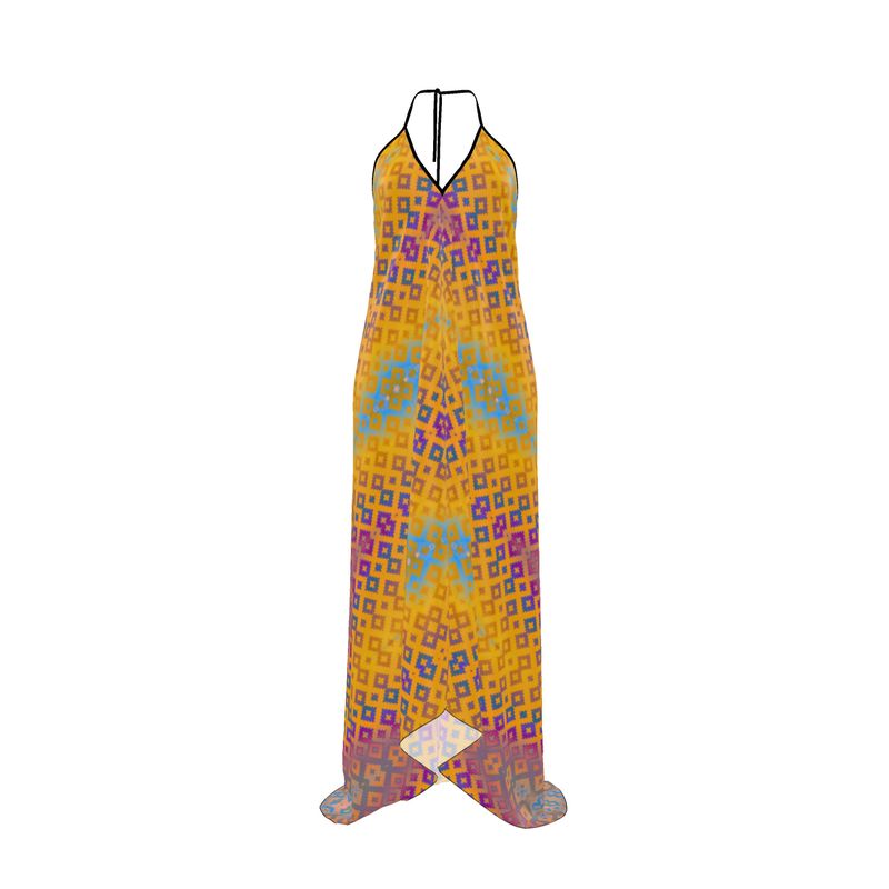 Golden Radiance Halter Maxi Dress